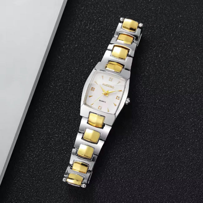 Montre pour femmes rectangle deux tons