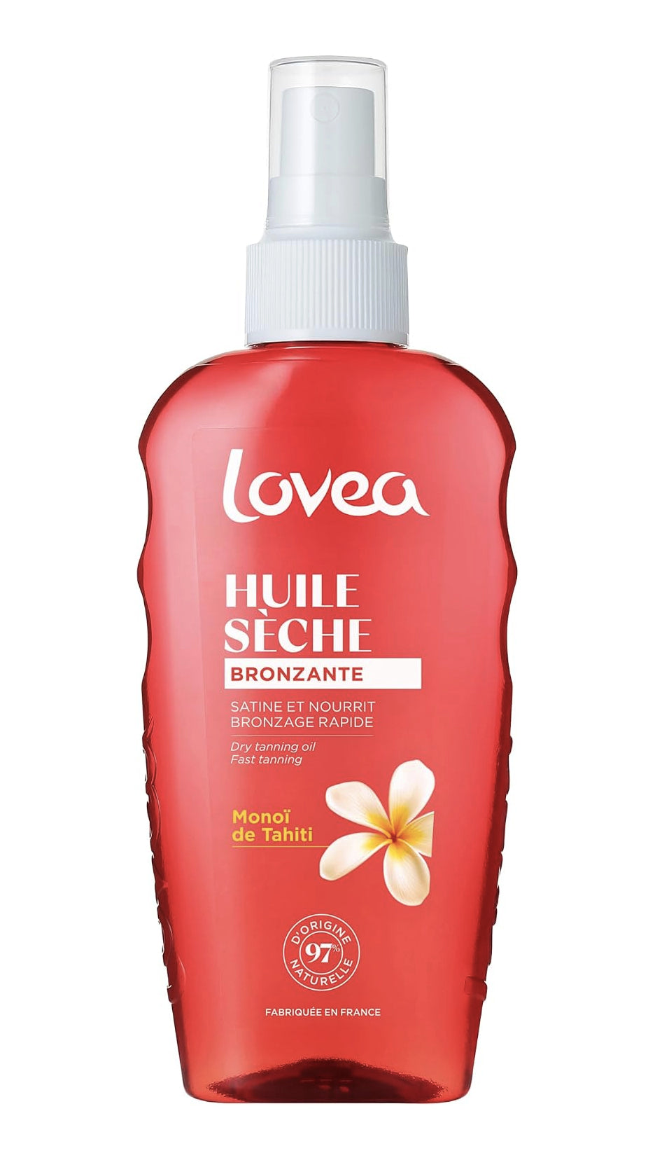 Huile Sèche Bronzante - Visage et corps - Satine et Nourrit - Bronzage rapide - Monoï de Tahiti - LOVEA