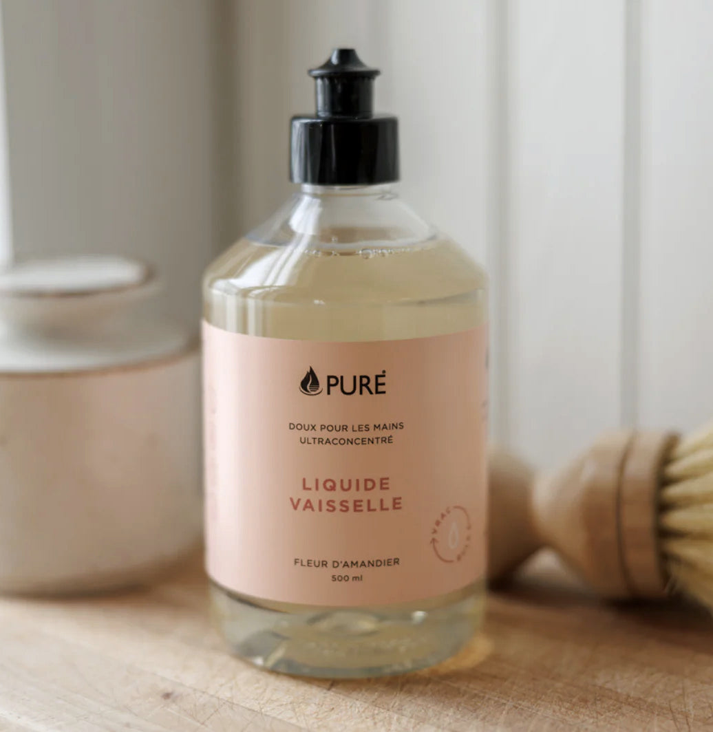 Liquide à Vaisselle naturel - Ultra concentré, Doux pour les Mains - Fleur d'Amandier - Pure - 500ml