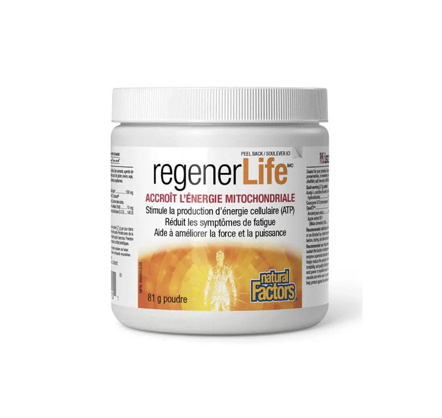Regenerlife - Énergie Mitochondriale - Accroît l'énergie et réduction de la fatigue - Natural Factors - 81g poudre
