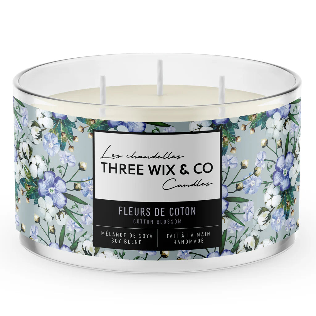 Chandelle de soya 3 mèches - Fleurs de coton - Three Wix & co