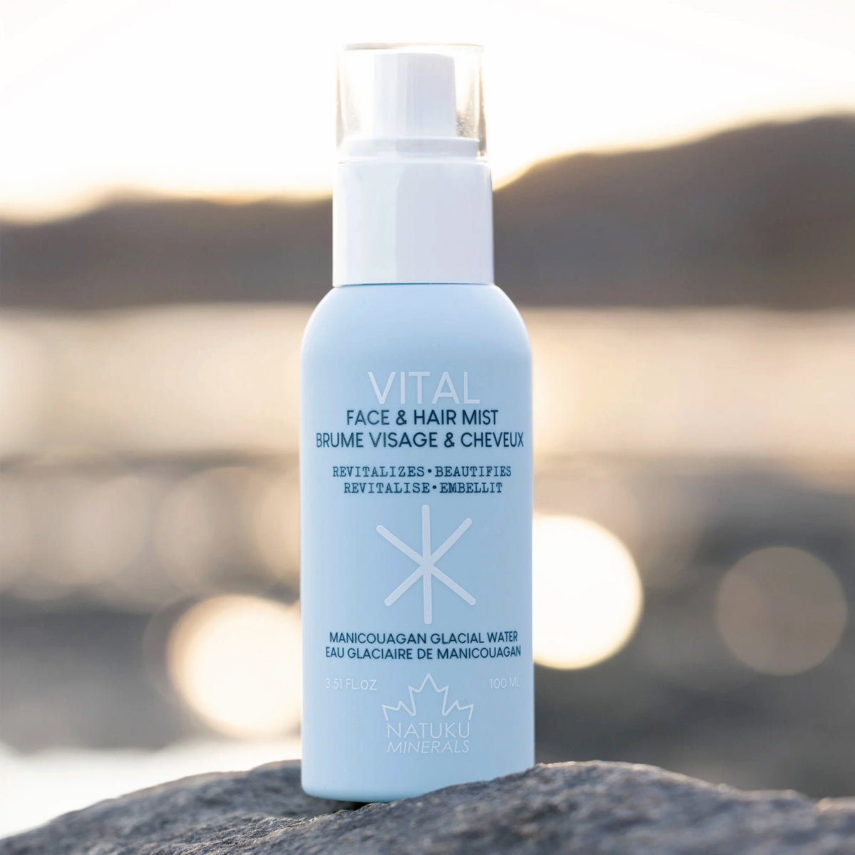 Vital - Brume visage et cheveux - Revitalise et Embellit - Eau glaciaire de Manicouagan - Natuku Minerals - 100ml