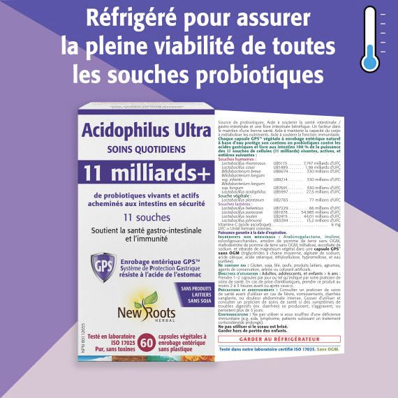 Acidophilus Ultra 11 milliards - Probiotiques soins quotidiens - New Roots - 60 capsules à enrobage entérique