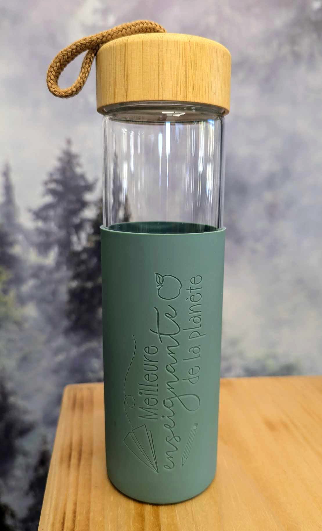 Cadeau pour enseignante - Bouteille en verre 20 oz. - Turquoise - Meilleure enseignante de la planéte!