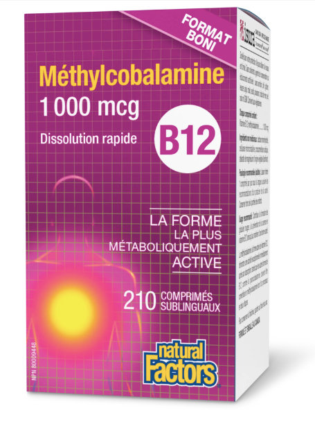 Vitamine B12 Méthylcobalamine - 1000 mcg - Natural Factors - 210 comprimés sublinguaux