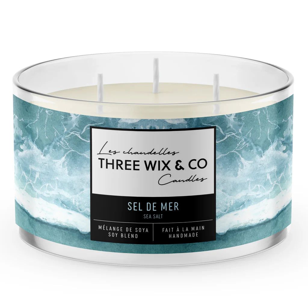 Chandelle de soja 3 mèches - Sel de Mer - Three Wix & Co