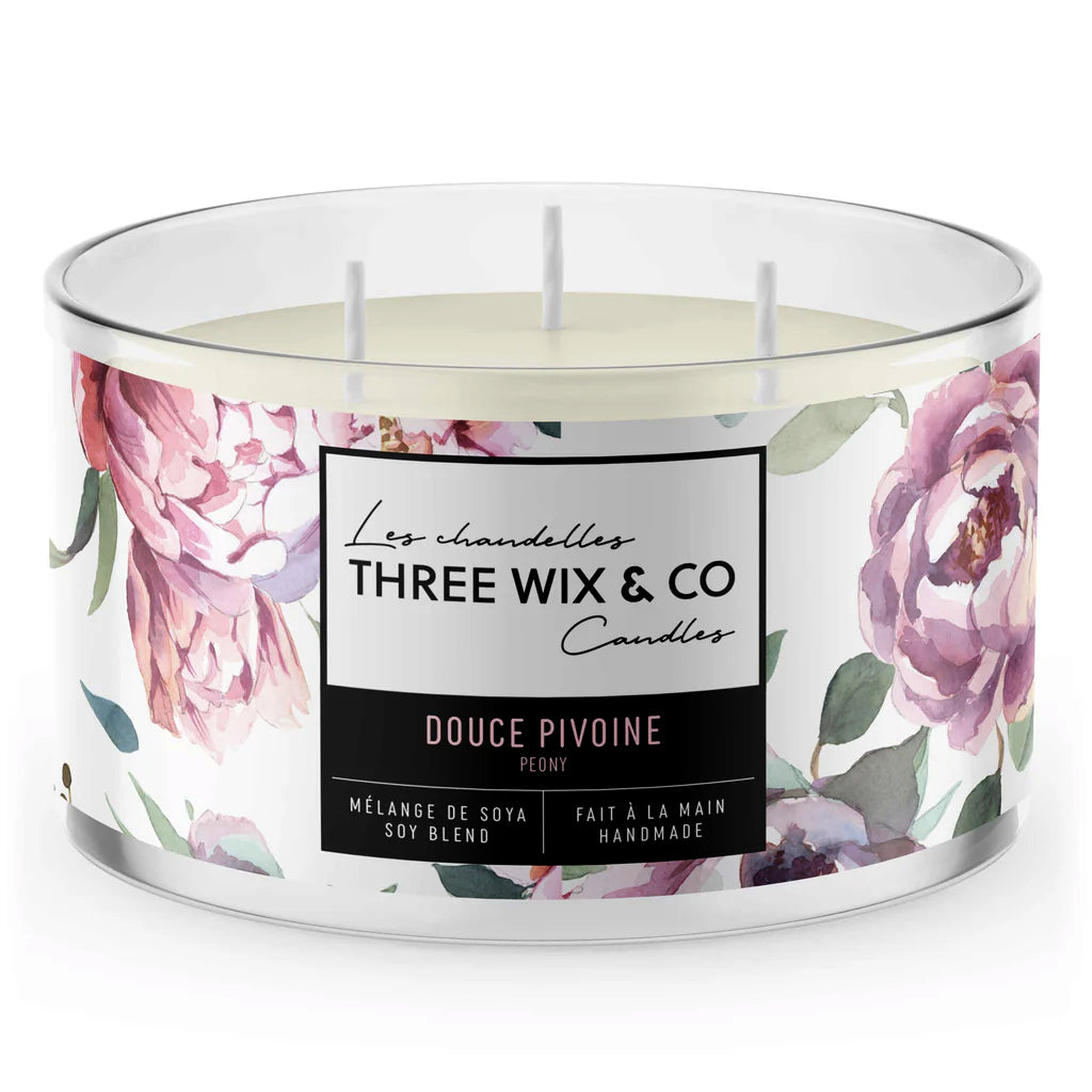 Chandelles de soja 3 mèches - Douce Pivoine - Three Wix & co