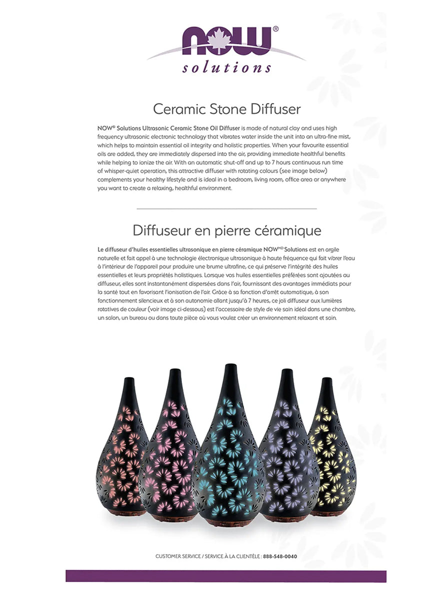Diffuseur d'aromathérapie ultrasonique en pierre céramique noire avec couleur rotative - Now