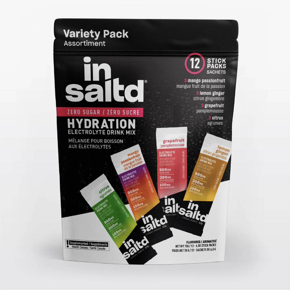 Électrolytes Haut Potentiel - Pack Variété - InSaltd - 12 sachets individuels/ 4 saveurs