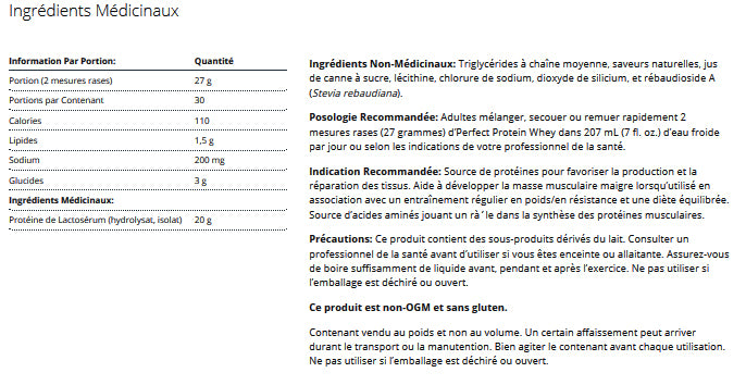 Perfect Protein Whey (chocolat ou vanille) - Metagenics -810g