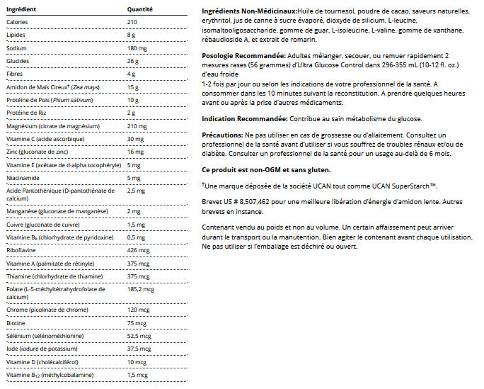 Ultra Glucose Control - Metagenics - 742g - Chocolat ou vanille