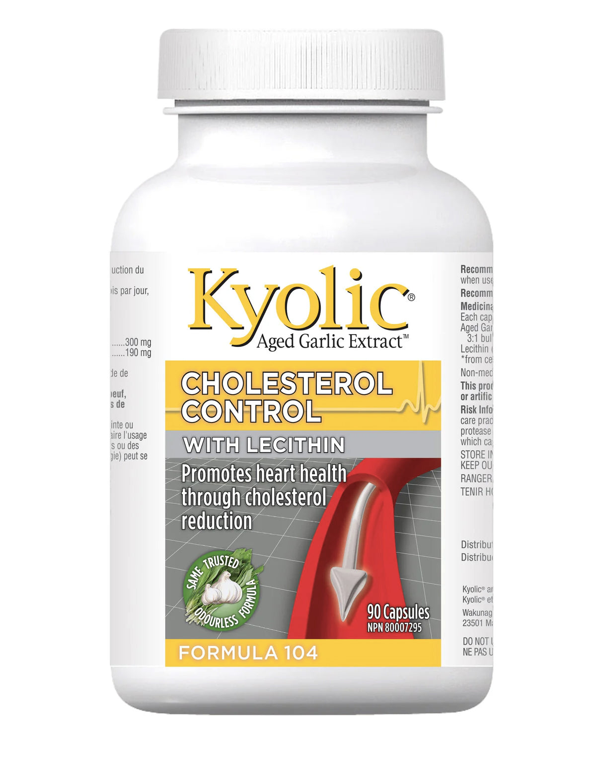 Extrait d'Ail vieilli avec Lécithine - Contrôle du cholestérol -Formule 104 - Kyolic - 90 capsules