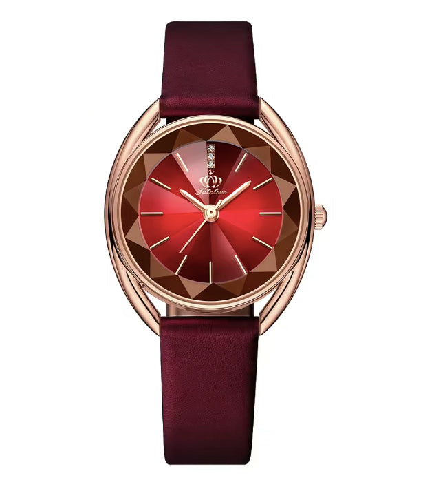 Montre pour femmes avec bracelet de cuir bourgogne - Élégance