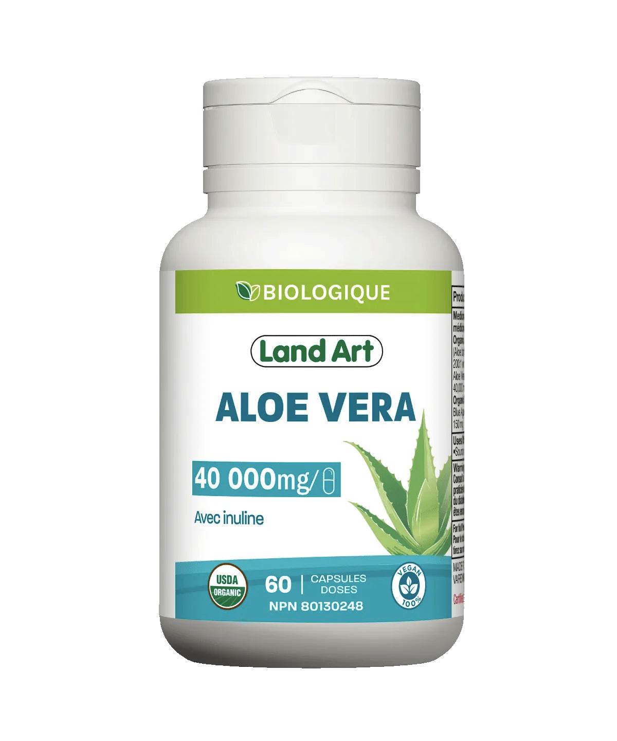 Aloe Vera biologique + Inuline - Land Art - 60 capsules
