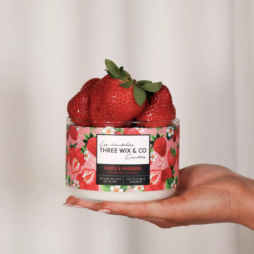 Chandelle de soja 3 mèches - Fraise & Rhubarbe - Three Wix & co