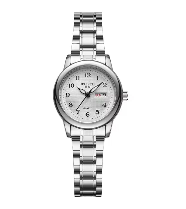 Montre pour femmes bracelet en acier inoxydable argent avec jour et date