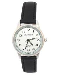 Montre pour femmes, bracelet de cuir noir, gros chiffres faciles à lire
