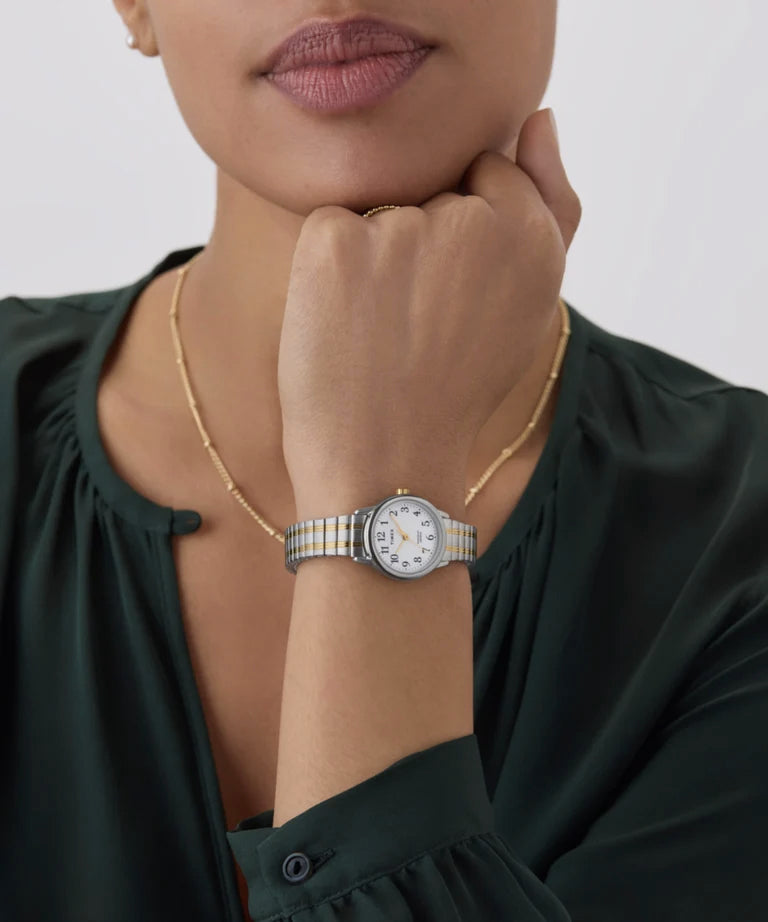 Montre Timex pour femmes - Easy Reader - TW2W25200 - Bracelet extensible 2 tons en acier inoxydable - Indiglo