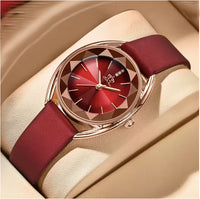 Montre pour femmes avec bracelet de cuir bourgogne - Élégance