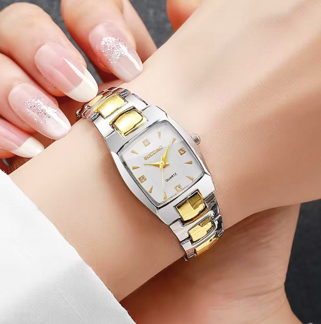 Montre pour femmes rectangle deux tons