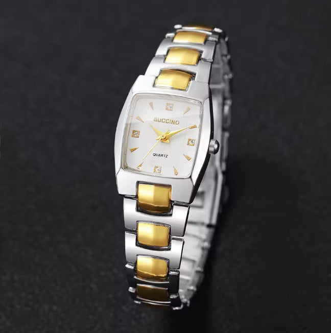 Montre pour femmes rectangle deux tons