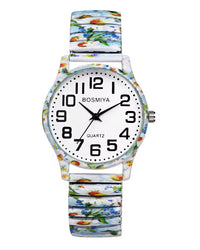 Montre estivale fleurie pour femmes, bracelet extensible
