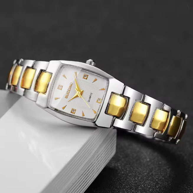 Montre pour femmes rectangle deux tons