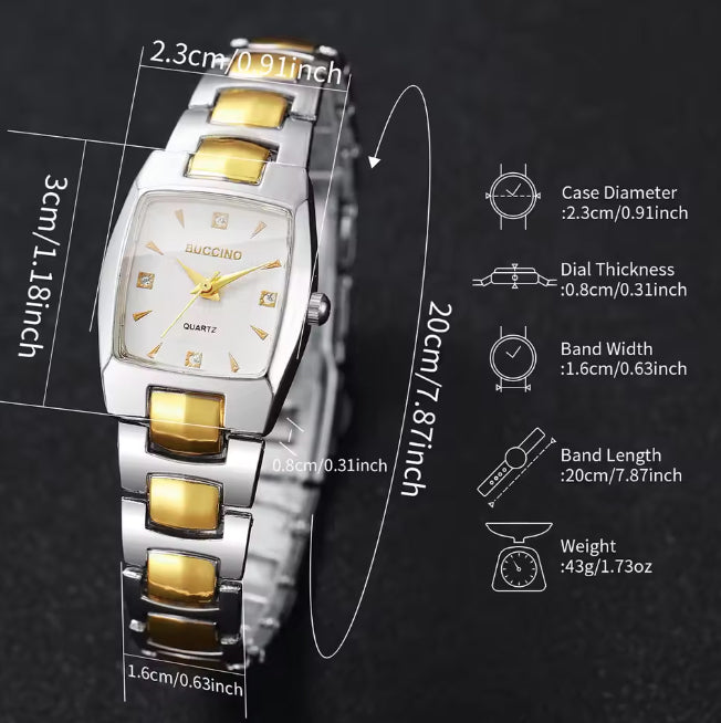 Montre pour femmes rectangle deux tons