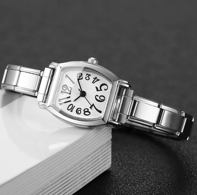 Petite montre carrée avec gros chiffre pour femmes - Bracelet extensible