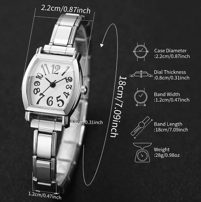 Petite montre carrée avec gros chiffre pour femmes - Bracelet extensible