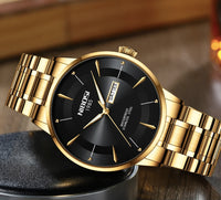 Montre pour hommes bracelet or, fond noir - Nibosi