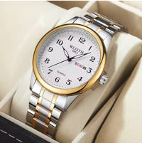 Montre pour hommes bracelet en acier inoxydable deux tons avec jour et date
