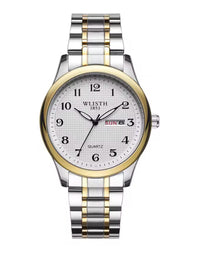 Montre pour hommes bracelet en acier inoxydable deux tons avec jour et date