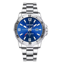 Montre pour hommes avec bracelet d'acier inoxydable argent - Fond Bleu - Sanda