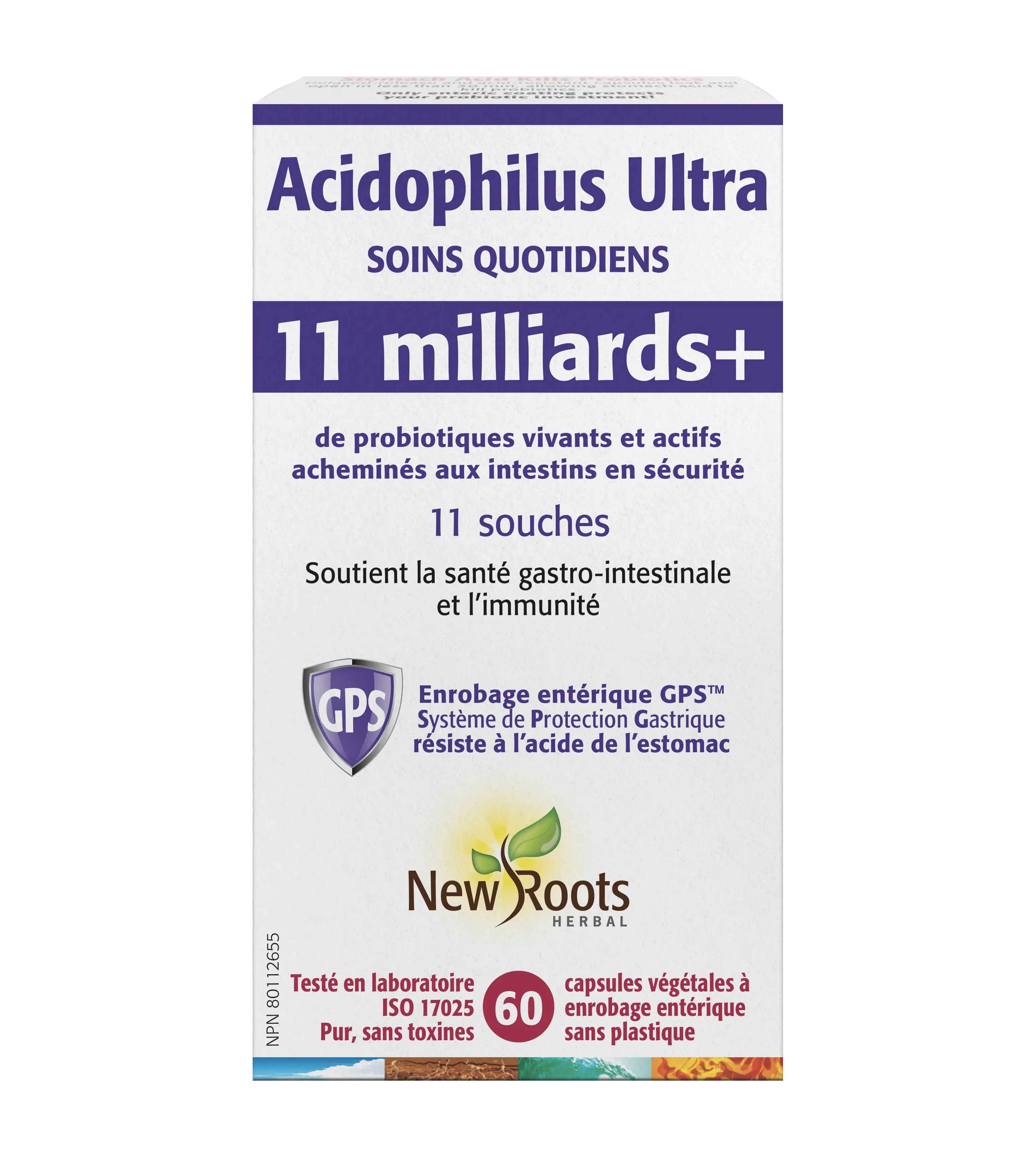 Acidophilus Ultra 11 milliards - Probiotiques soins quotidiens - New Roots - 60 capsules à enrobage entérique
