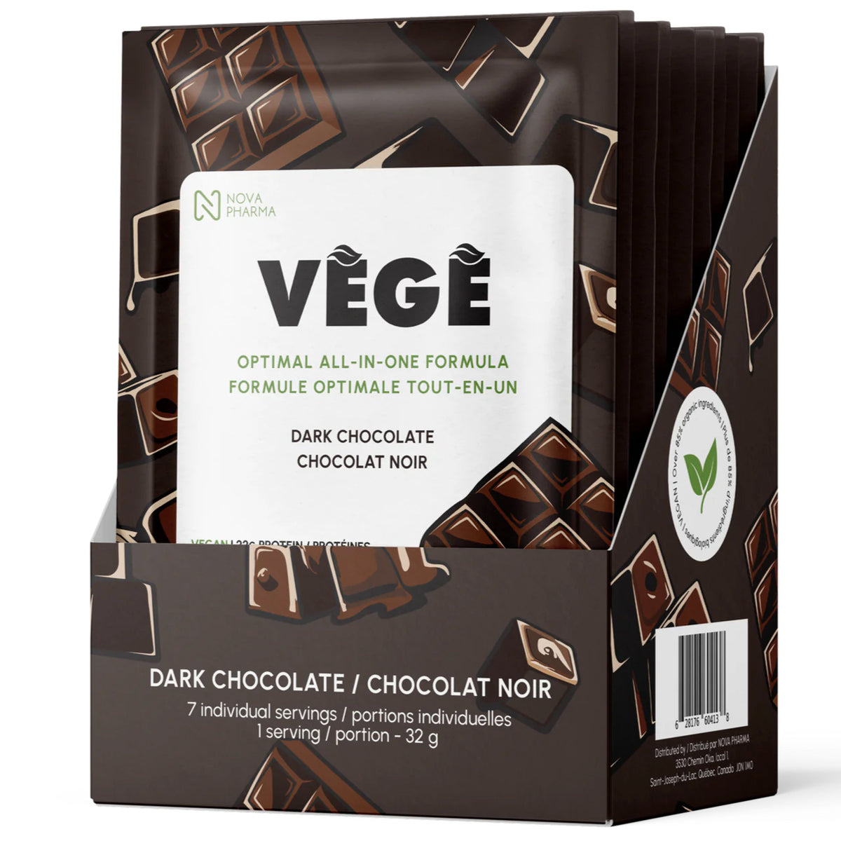 Protéines végétales - Boîte de 7 portions individuelles - 3 saveurs - Nova Pharma