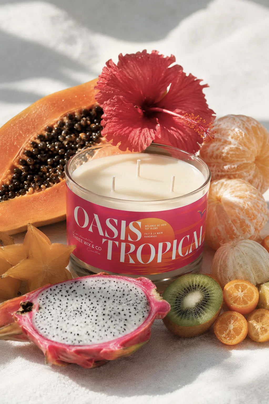 Chandelle de soya 3 mèches - Oasis Tropical - Three Wix & Co