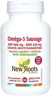 Oméga-3 Sauvage 660 mg d’AEP · 330 mg d’ADH - New Roots - 60 ou 120 gélules