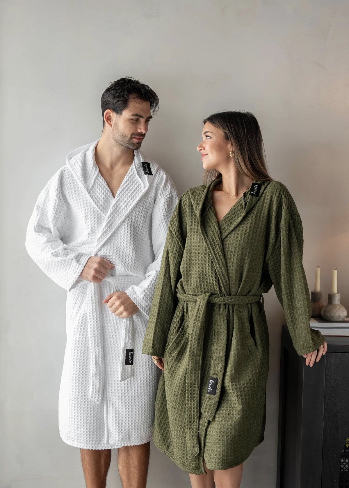 Peignoir en microfibre gaufré - Kaki - Singapour - Kawelä - Grandeur S/M