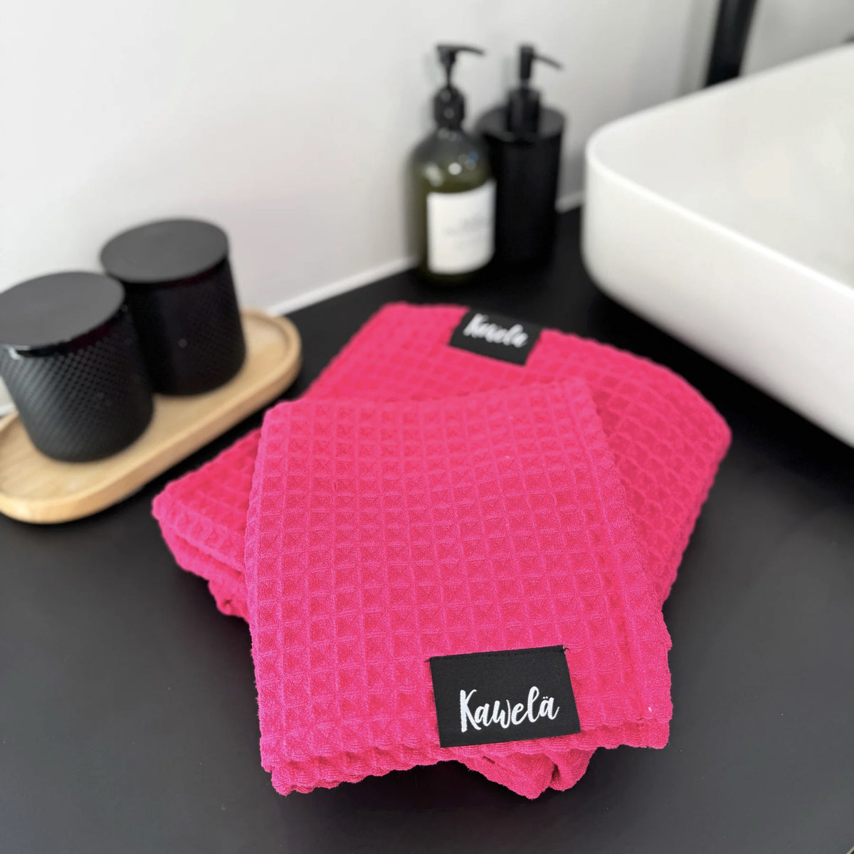 Ensemble Serviette de douche en microfibre + serviette à mains - Rosas - Kawelä -  (ARTICLE DISPONIBLE SUR COMMANDE)