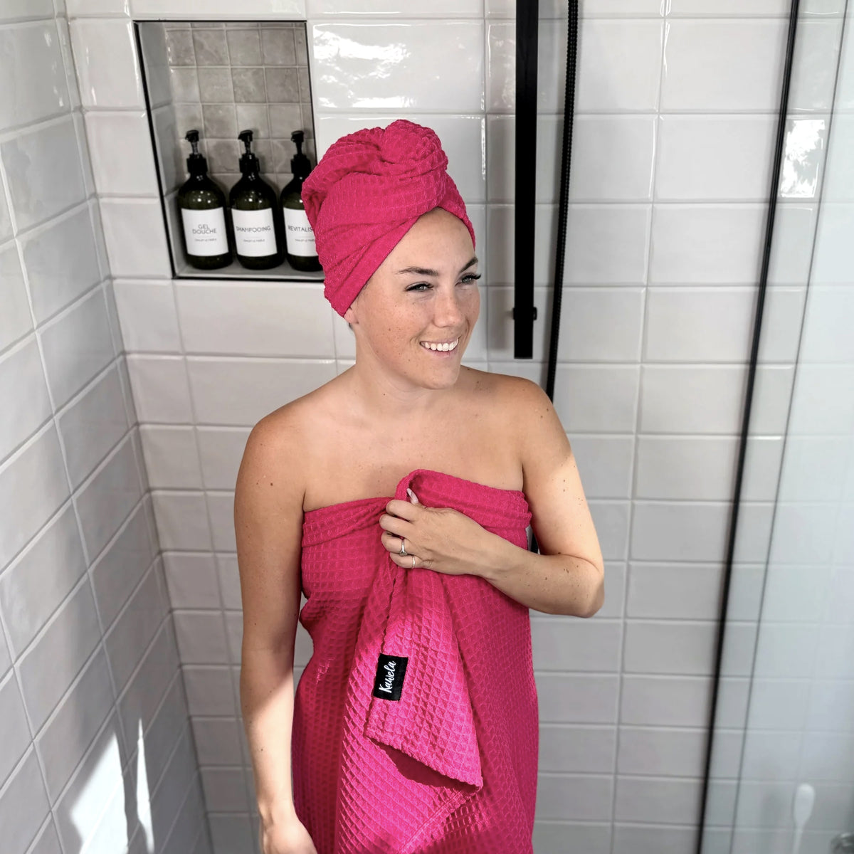 Ensemble Serviette de douche en microfibre + serviette à mains - Rosas - Kawelä -  (ARTICLE DISPONIBLE SUR COMMANDE)