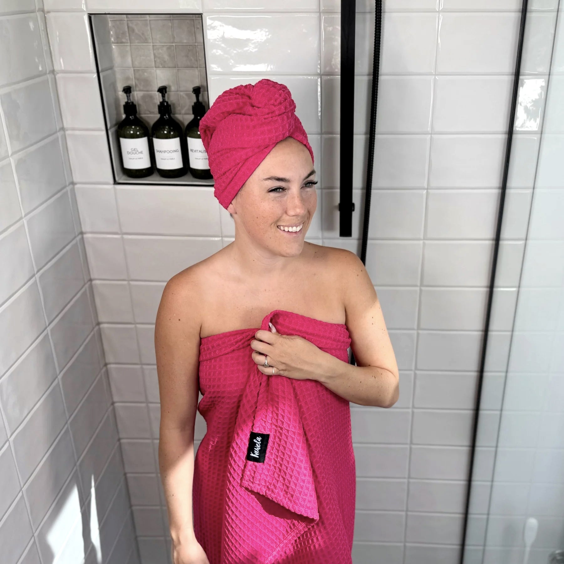 Ensemble Serviette de douche en microfibre + serviette à mains - Rosas - Kawelä -  (ARTICLE DISPONIBLE SUR COMMANDE)