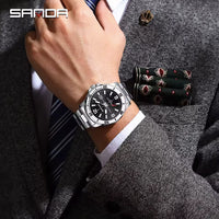 Montre pour hommes avec bracelet d'acier inoxydable argent - Fond Bleu - Sanda
