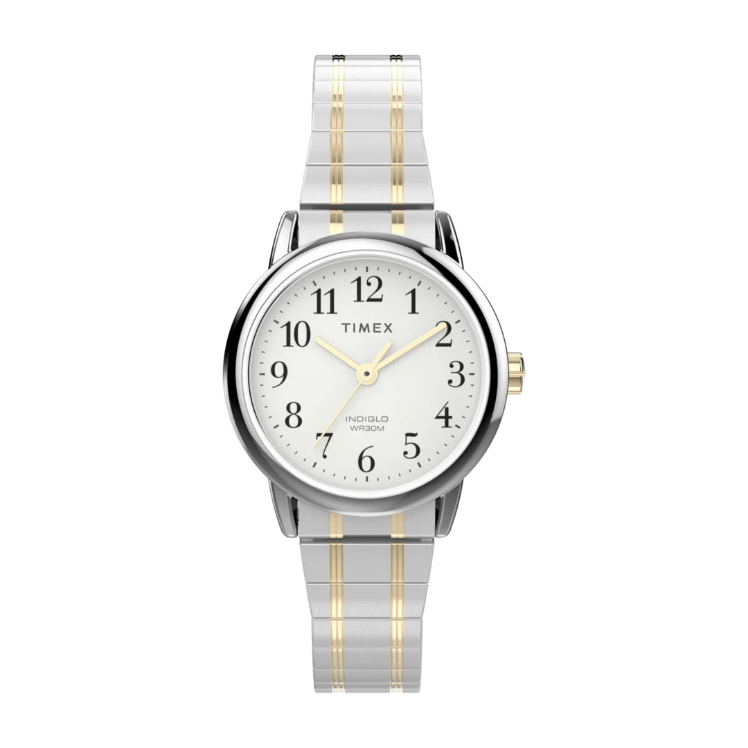 Montre Timex pour femmes - Easy Reader - TW2W25200 - Bracelet extensible 2 tons en acier inoxydable - Indiglo