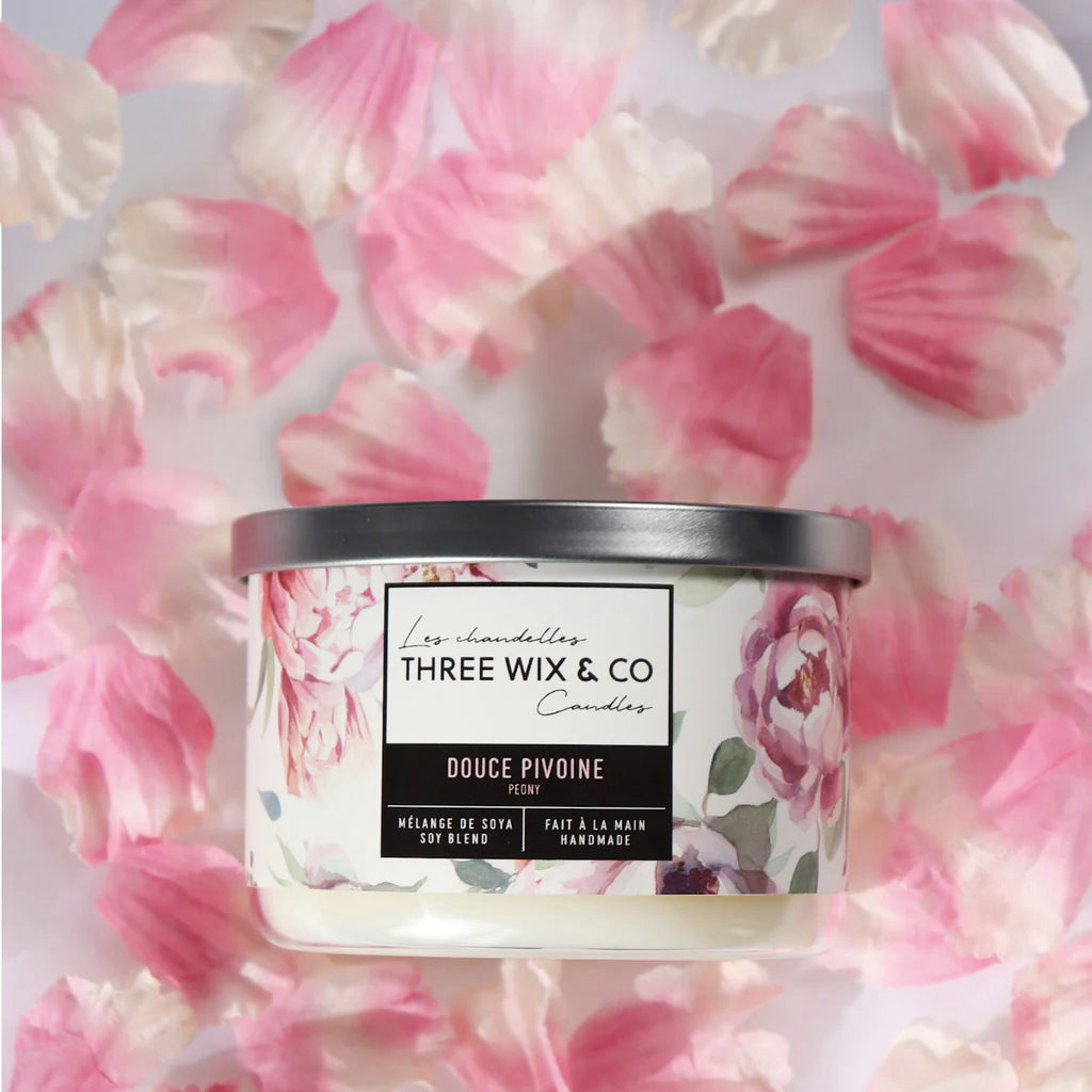 Chandelles de soja 3 mèches - Douce Pivoine - Three Wix & co